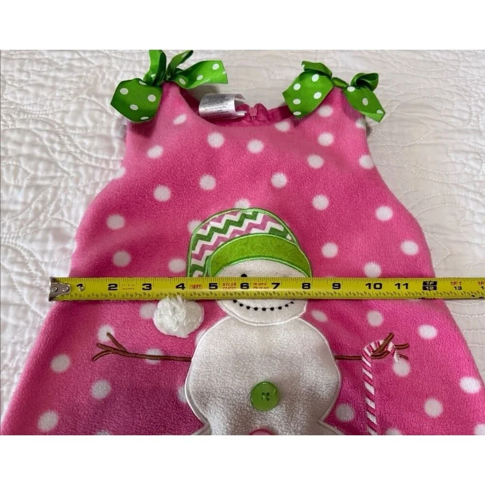 Bonnie Jean Girls Pink Polka Dot Snowman Christmas Holiday Dress Size 4